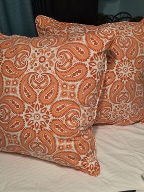 Source Unknown Orange and White Paisley Throw Pillows